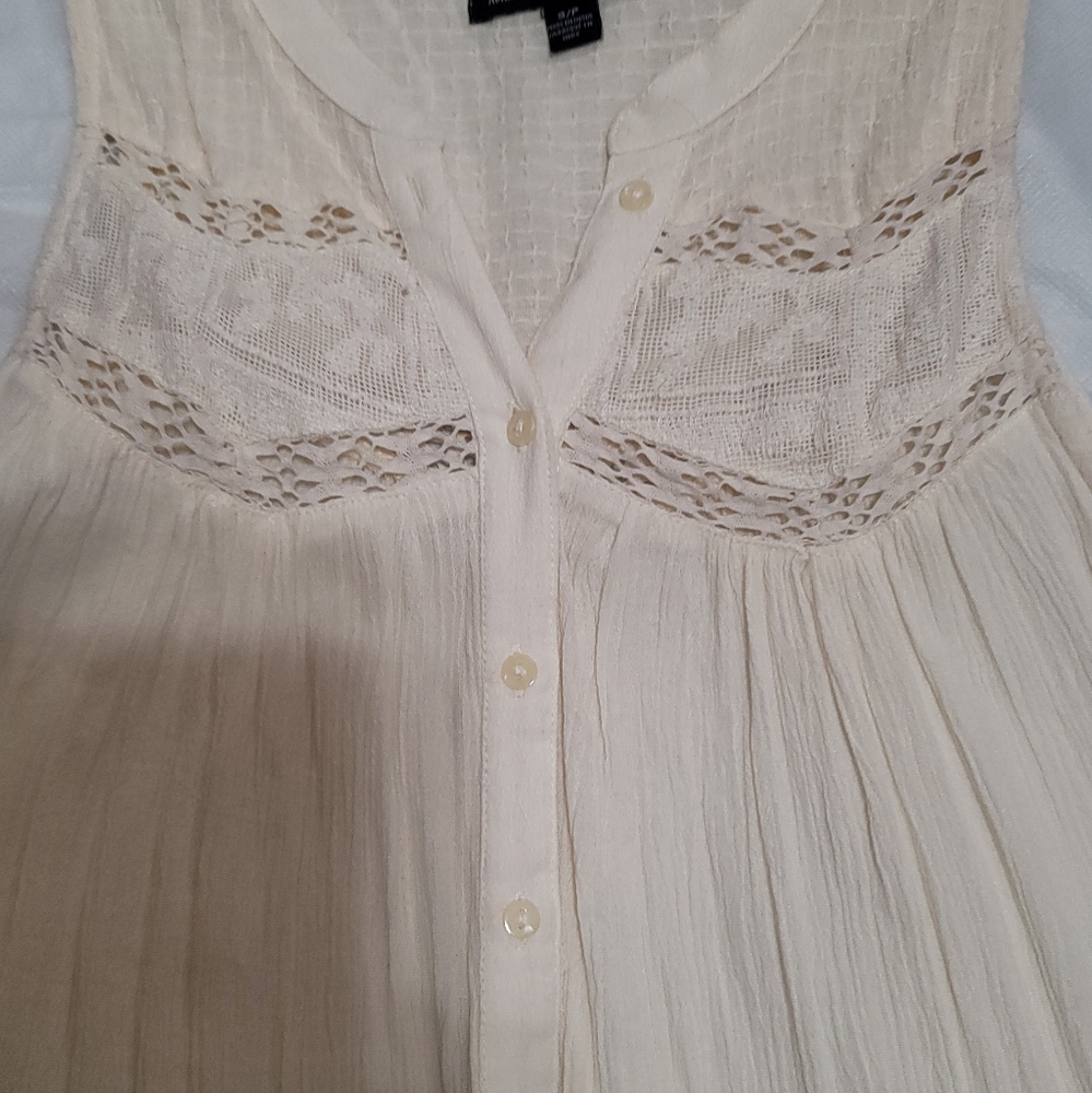 Cream Button Up Tank with Crochet Detail